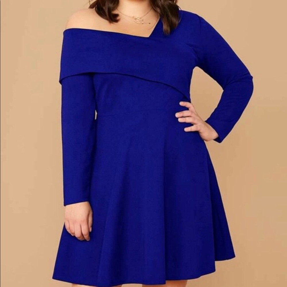 SHEIN Asymmetrical Off The Shoulder Blue Dress